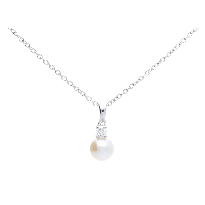 Diamond and Pearl 9ct White Gold Pendant - Michael Jones Jeweller