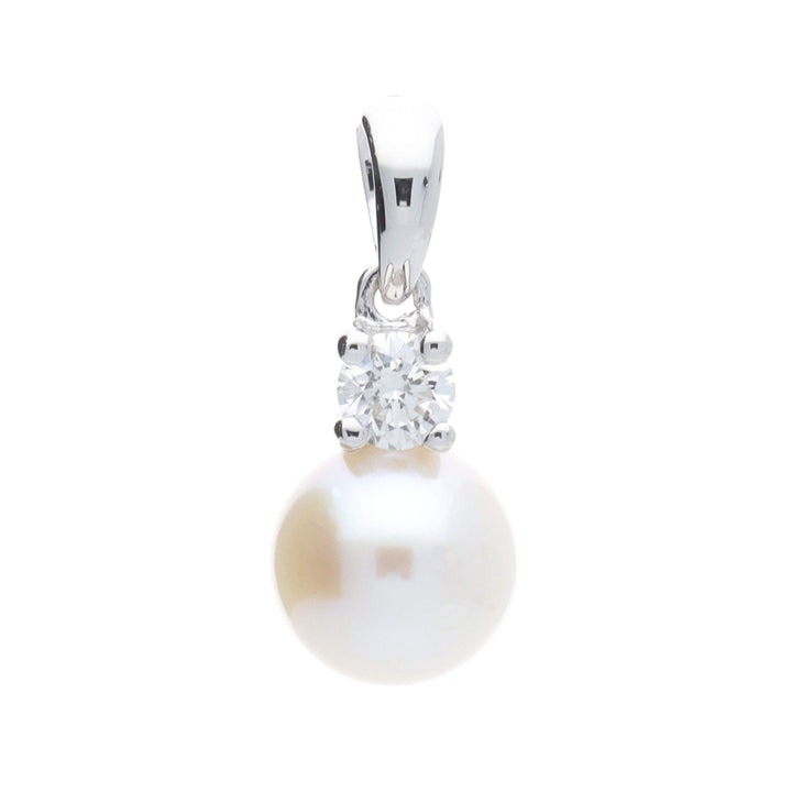 Diamond and Pearl 9ct White Gold Pendant - Michael Jones Jeweller