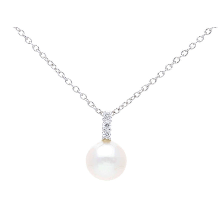White Cultured Pearl and Diamond 9ct White Gold Pendant