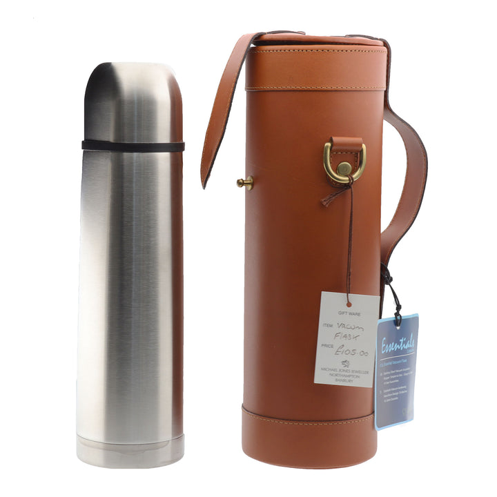 Tan Leather Thermos Flask and Carry Case - Michael Jones Jeweller