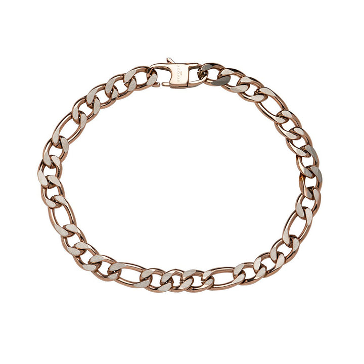 Unique & Co Rose Gold IP Plated Figaro Link Stainless Steel Bracelet 21cm