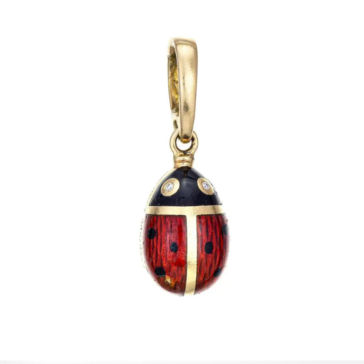 Fabergé 18ct Yellow Gold Red and Black Guilloche Enamel and Diamond Ladybird Charm