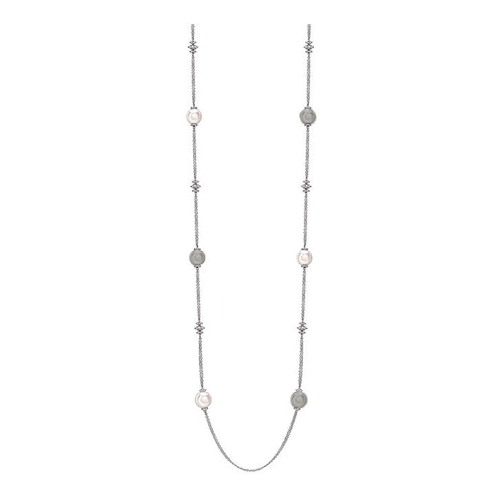 White Gold Scattered Pearl and Diamond Necklace - Michael Jones Jeweller
