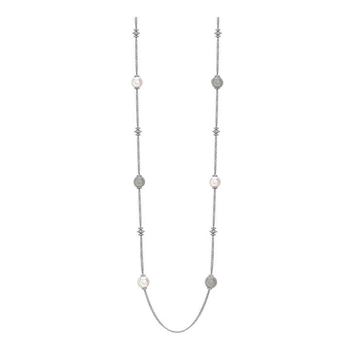 White Gold Scattered Pearl and Diamond Necklace
