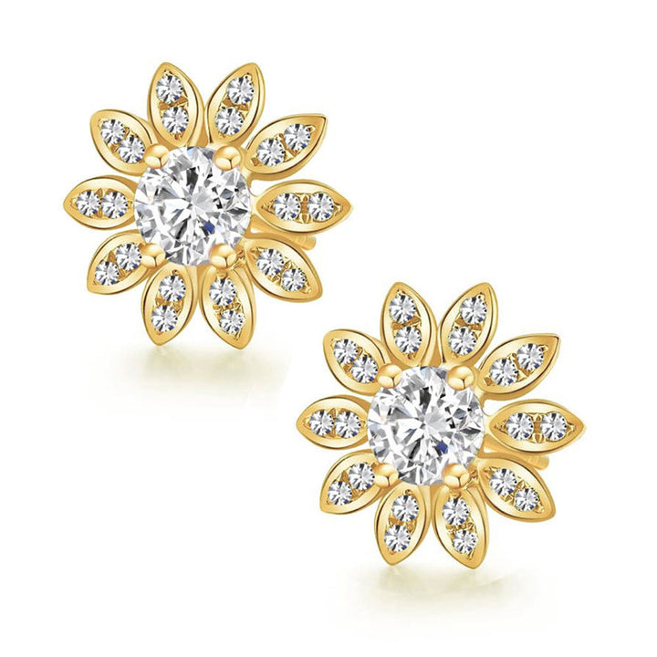 Diamond Set 18ct Yellow Gold Flower Cluster Stud Earrings