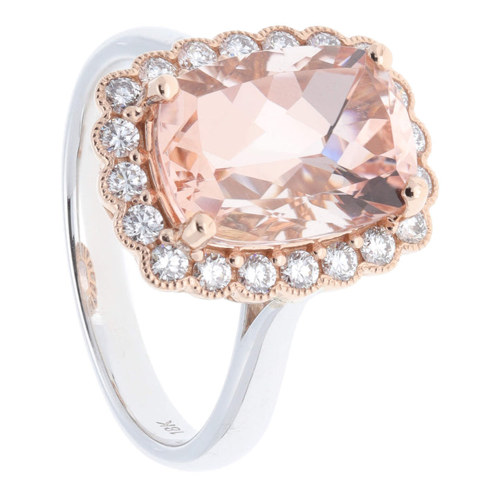Morganite and Diamond 18ct White and Rose Gold Cluster Ring - Michael Jones Jeweller