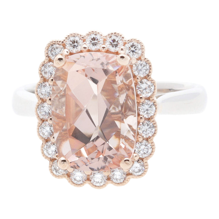 Morganite and Diamond 18ct White and Rose Gold Cluster Ring - Michael Jones Jeweller