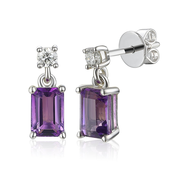 Ntinga Amethyst And Diamond 9ct White Gold Drop Earrings