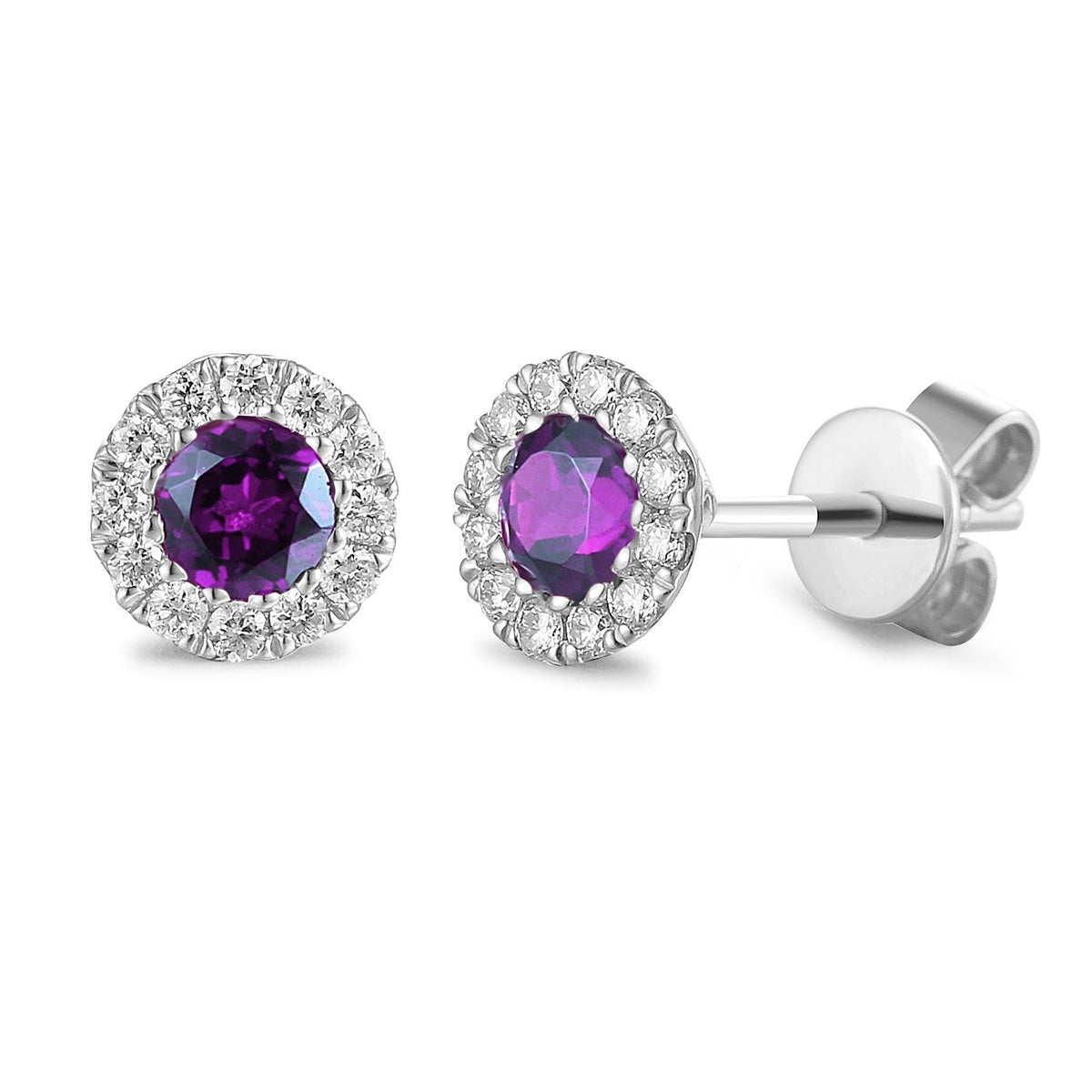 Ntinga Amethyst And Diamond 18ct White Gold Cluster Earrings - Michael Jones Jeweller