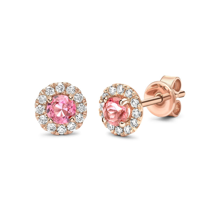 Pink Tourmaline October Birthstone Collection 18ct Rose Gold Cluster Earrings - Michael Jones Jeweller