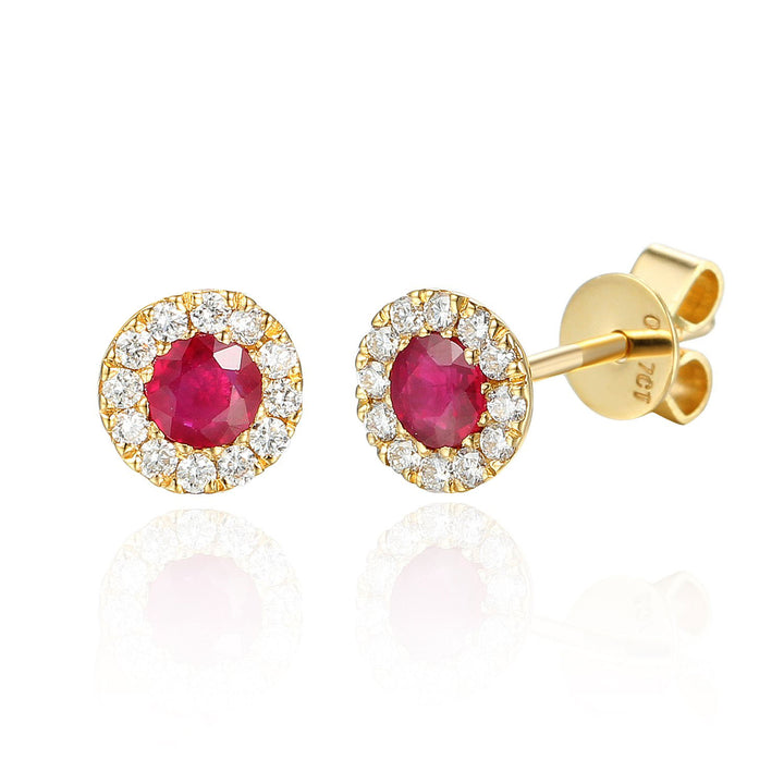 Ruby July Birthstone Collection 18ct Yellow Gold Cluster Earrings
