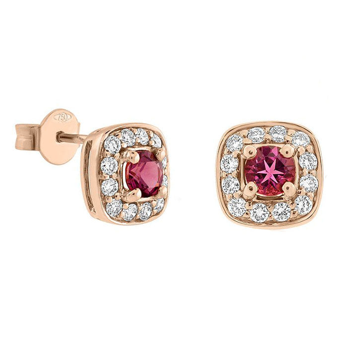 Pink Tourmaline and Diamond 18ct Rose Gold Cluster Earrings