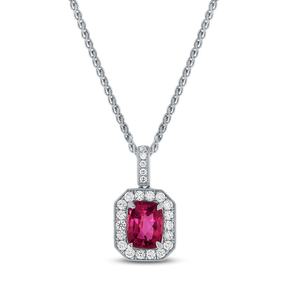 Pink Tourmaline and Diamond 18ct White Gold Cluster Pendant - Michael Jones Jeweller
