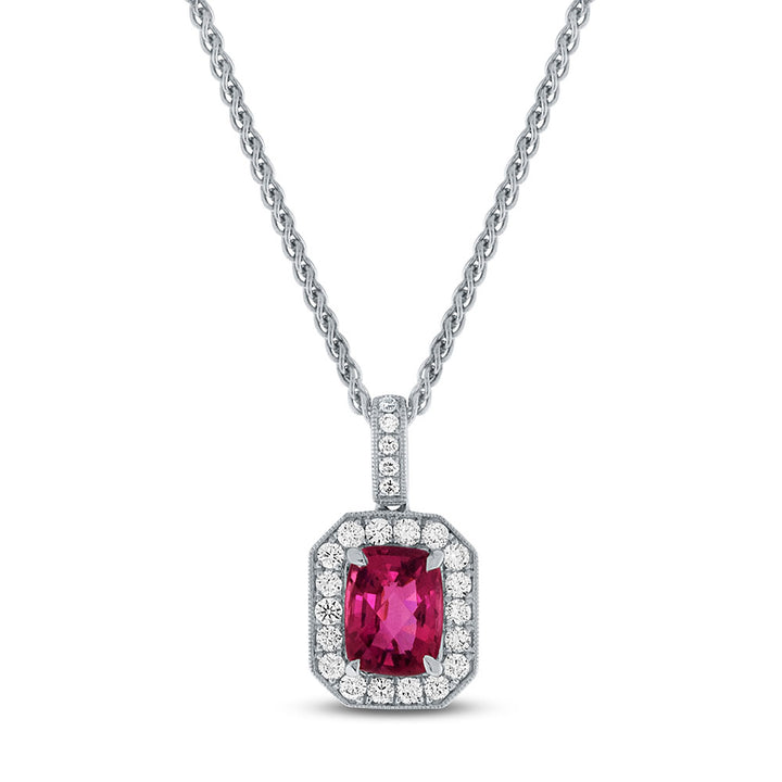 Pink Tourmaline and Diamond 18ct White Gold Cluster Pendant