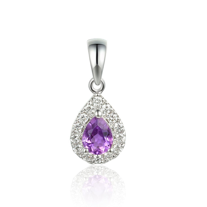 Ntinga Amethyst And Diamond 9ct White Gold Pear Cluster Pendant