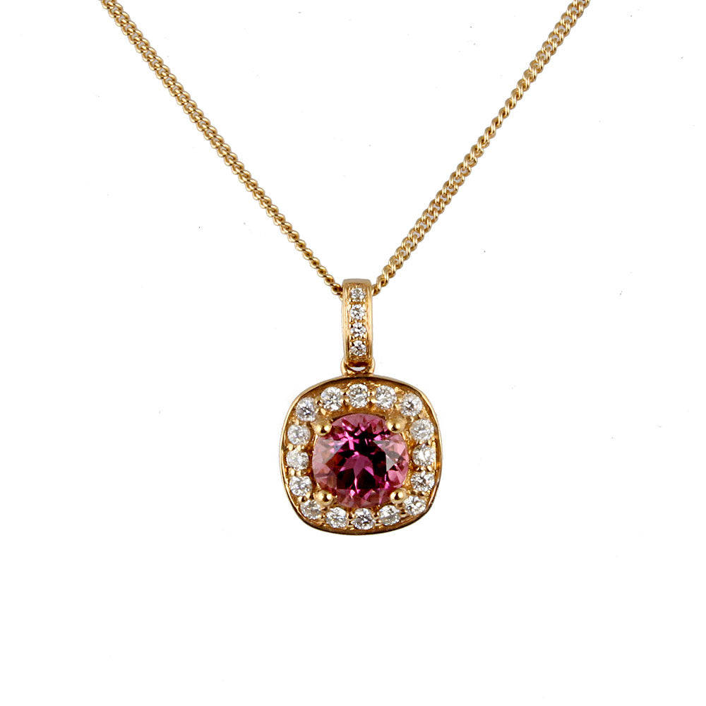 Pink Tourmaline and Diamond Cluster Pendant - Michael Jones Jeweller
