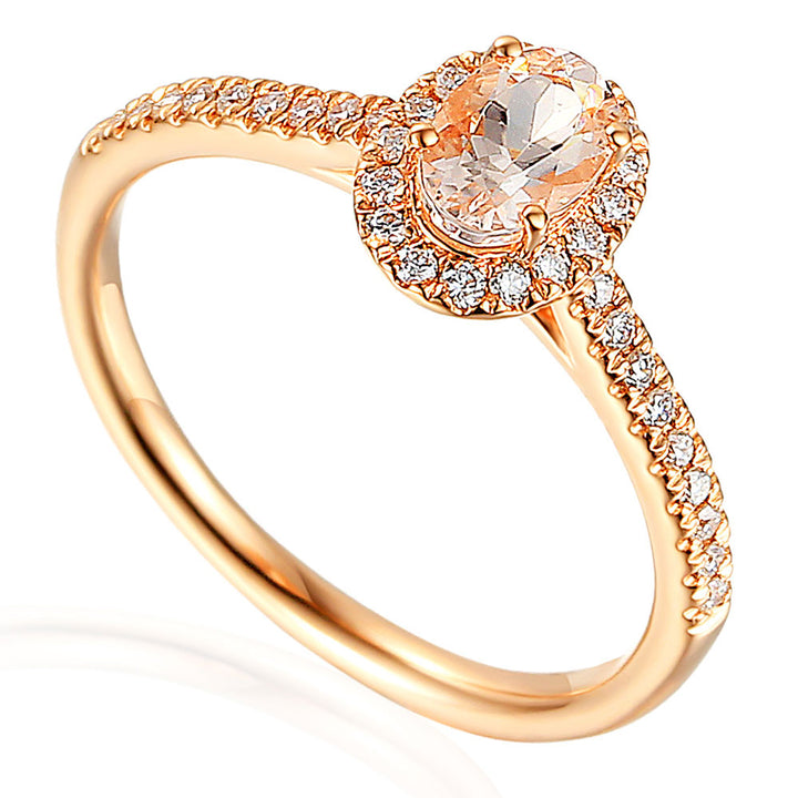 Morganite and Diamond 18ct Rose Gold Oval Cluster Ring - Michael Jones Jeweller