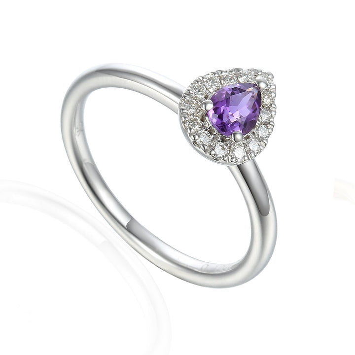 Ntinga Amethyst And Diamond 9ct White Gold Pear Cluster Ring