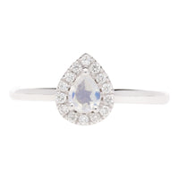 Moonstone and Diamond 9ct White Gold Pear Cluster Ring