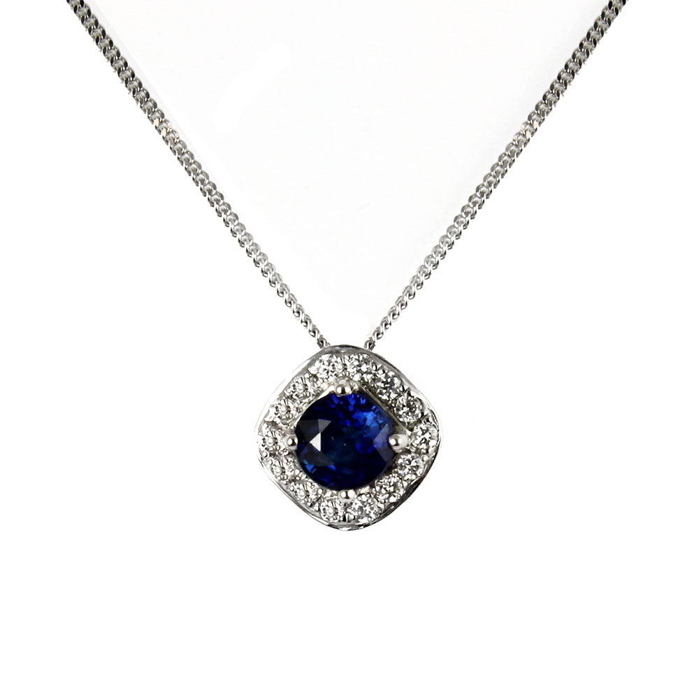 Blue Sapphire and Diamond Rhombus Shape Cluster Pendant - Michael Jones Jeweller