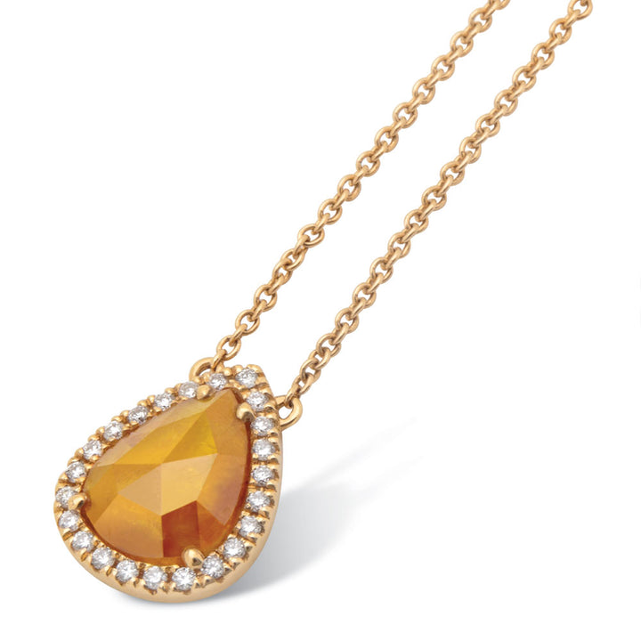 Yellow Rough Diamond 18ct Rose Gold Pear Shaped Necklace