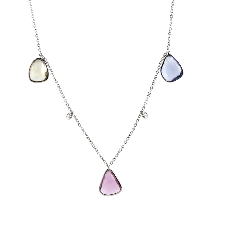 Multicoloured Sapphire and Diamond 18ct White Gold Drop Necklace