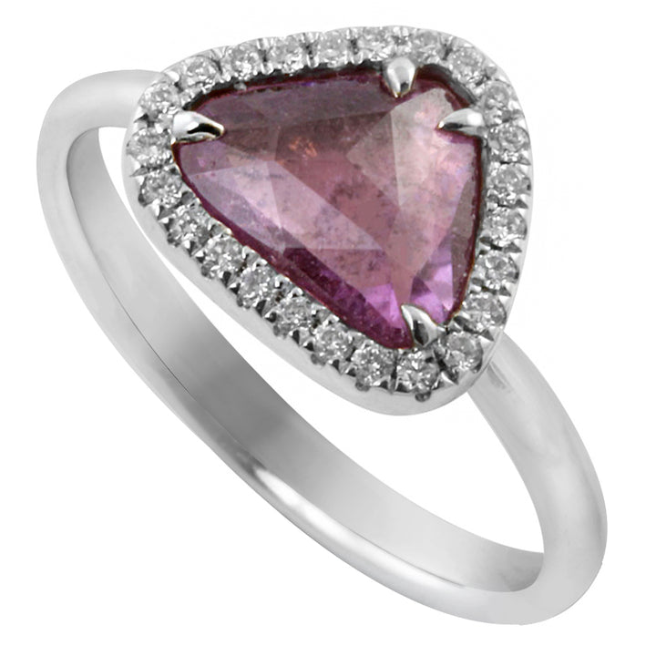 Mauve Sapphire and Diamond Rose Cut 18ct White Gold Cluster Ring - Michael Jones Jeweller