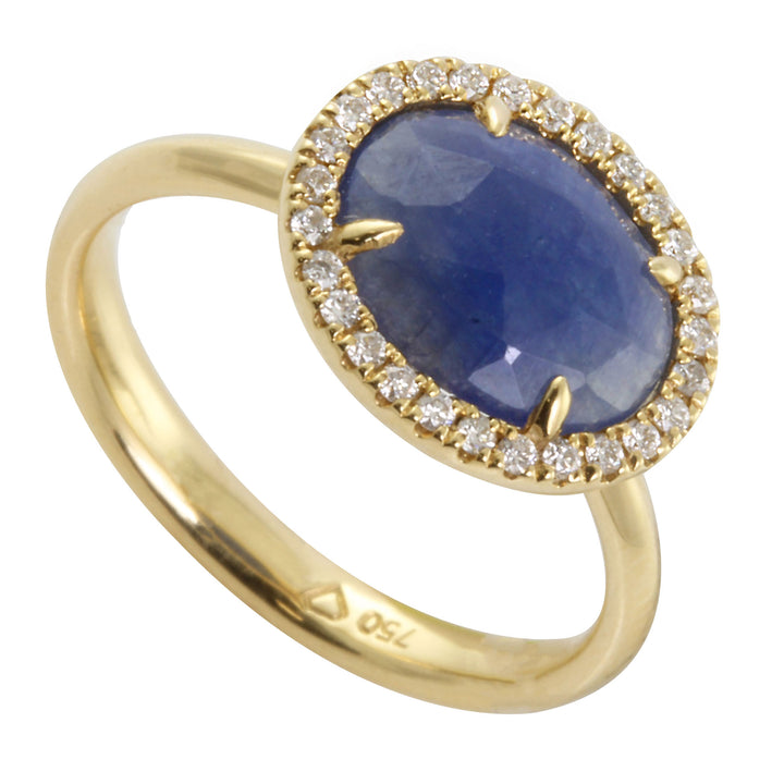 Blue Sapphire and Diamond Rose Cut 18ct Yellow Gold Cluster Ring