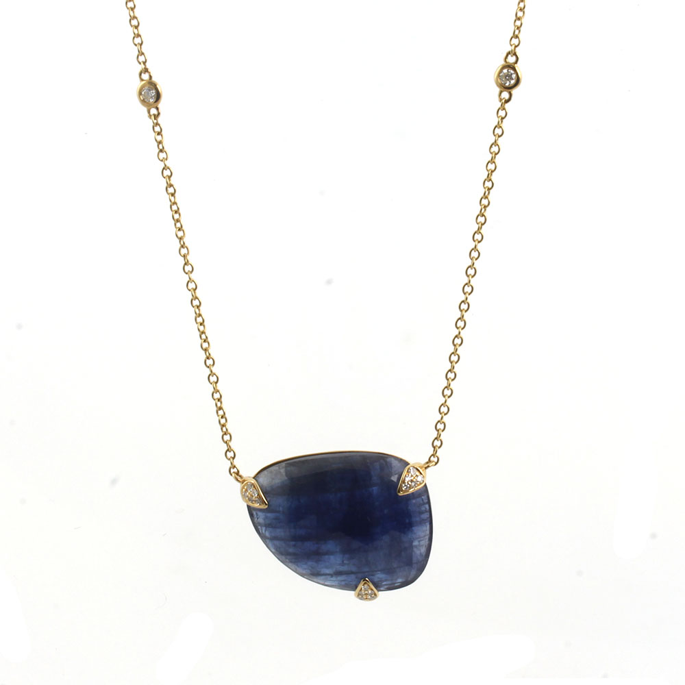 Blue Sapphire and Diamond 18ct Yellow Gold Necklet - Michael Jones Jeweller