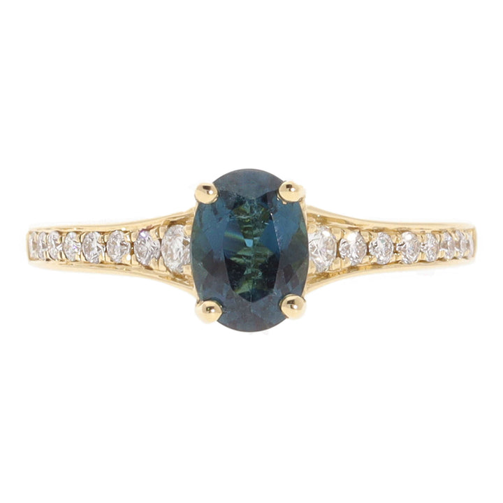 Teal Tourmaline and Diamond 18ct Yellow Gold Ring