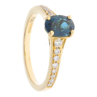 Teal Tourmaline and Diamond 18ct Yellow Gold Ring