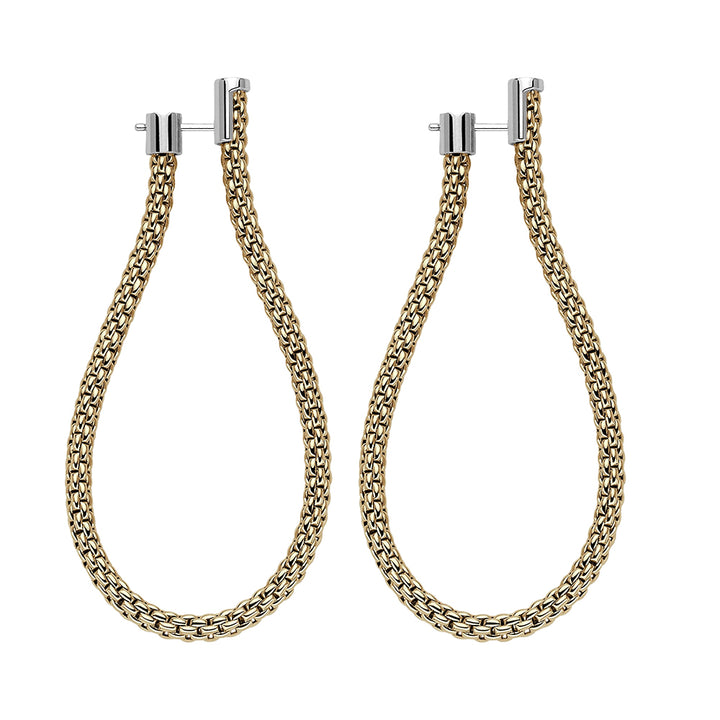 FOPE Flex'it Essentials 18ct Yellow and White Gold Oval Mesh Medium Hoop Earrings