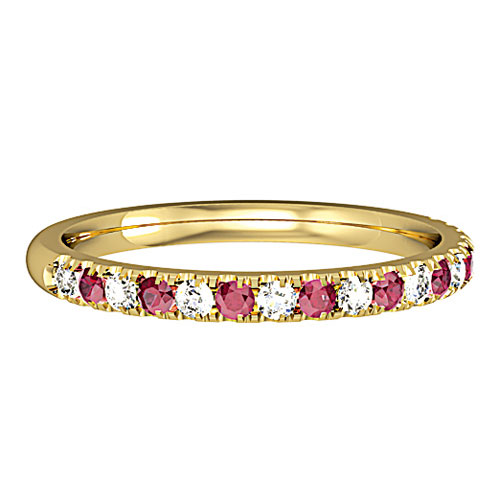 Ruby and Diamond Castle Set 18ct Yellow Gold Half Eternity Ring - Michael Jones Jeweller