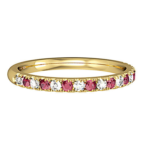 Ruby and Diamond Castle Set 18ct Yellow Gold Half Eternity Ring
