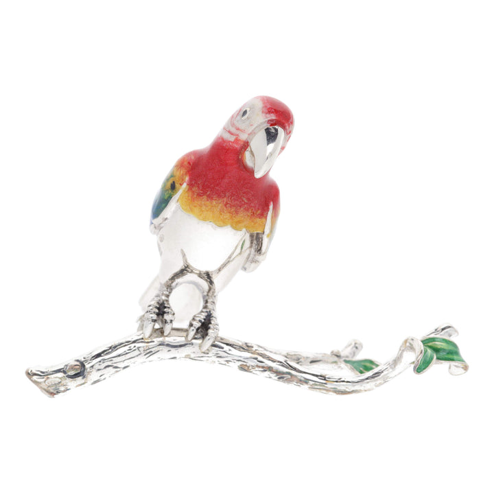 Saturno Silver Enamel Red Parrot ST380-RED - Michael Jones Jeweller