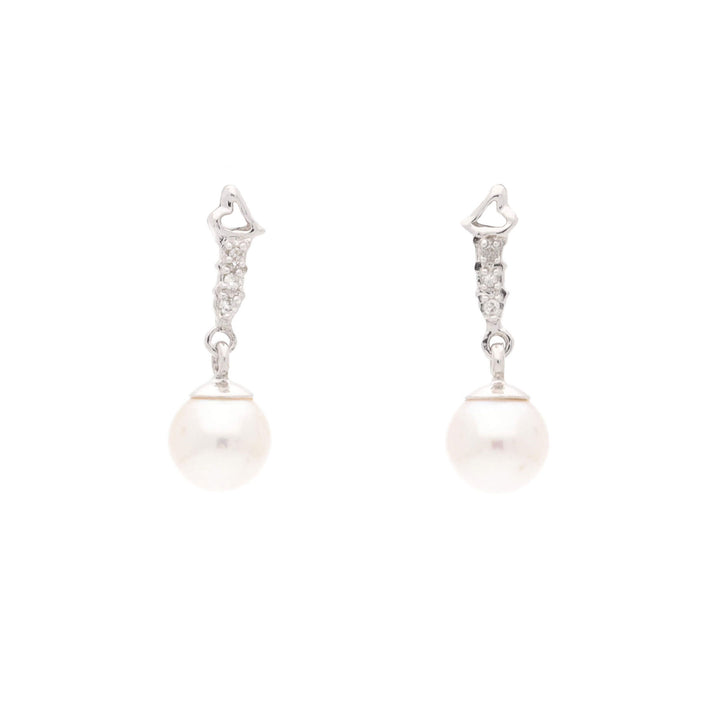 Cultured Pearl and Diamond 18ct White Gold Heart Drop Earrings - Michael Jones Jeweller