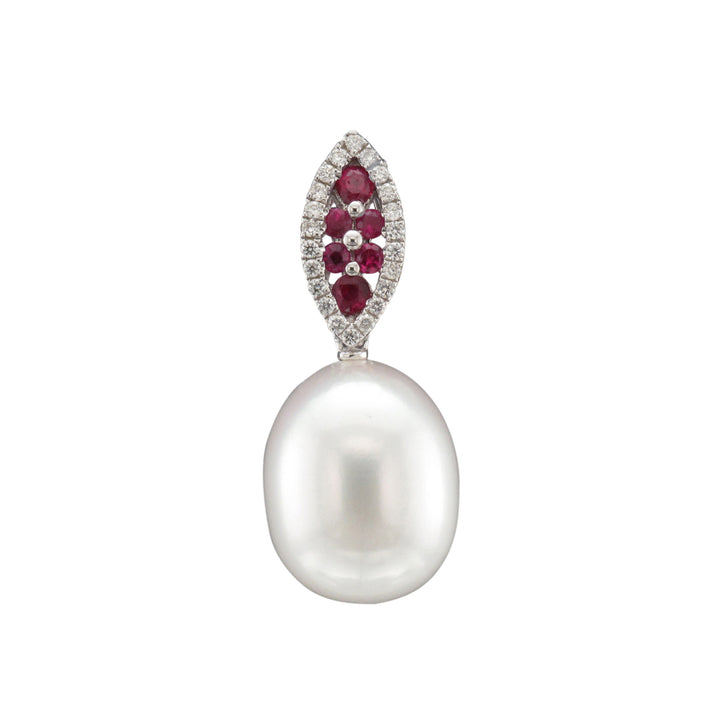 Ruby and Diamond Freshwater Pearl Drop Pendant - Michael Jones Jeweller