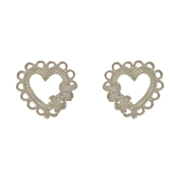 Alex Monroe Lace Edged Heart and Flower Stud Earrings - Michael Jones Jeweller