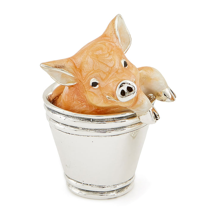 Saturno Silver Enamel Pig in a Bucket Large ST123-1