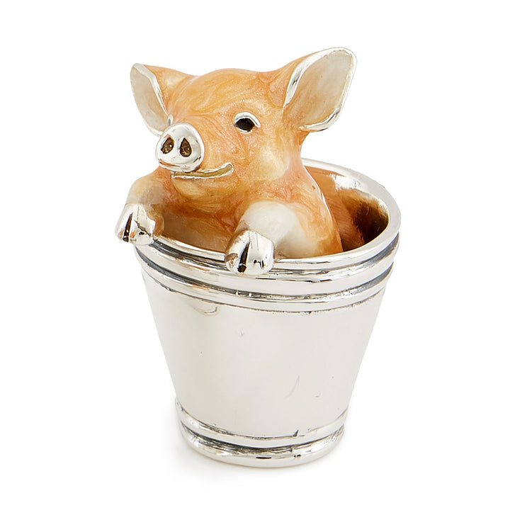 Saturno Silver Enamel Pig in a Bucket Medium ST123-2