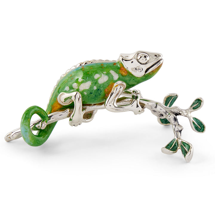 Saturno Silver Enamel Chameleon On a Branch ST381