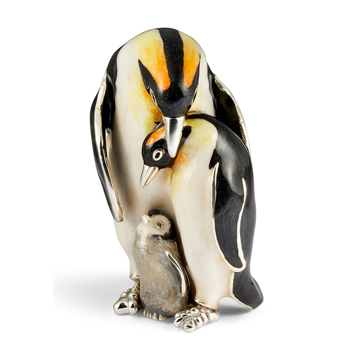 Saturno Silver Enamel Huddling Penguin Family ST871