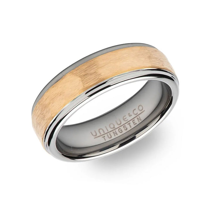 Unique & Co Tungsten Carbide Yellow Gold IP Plated Hammered Ring