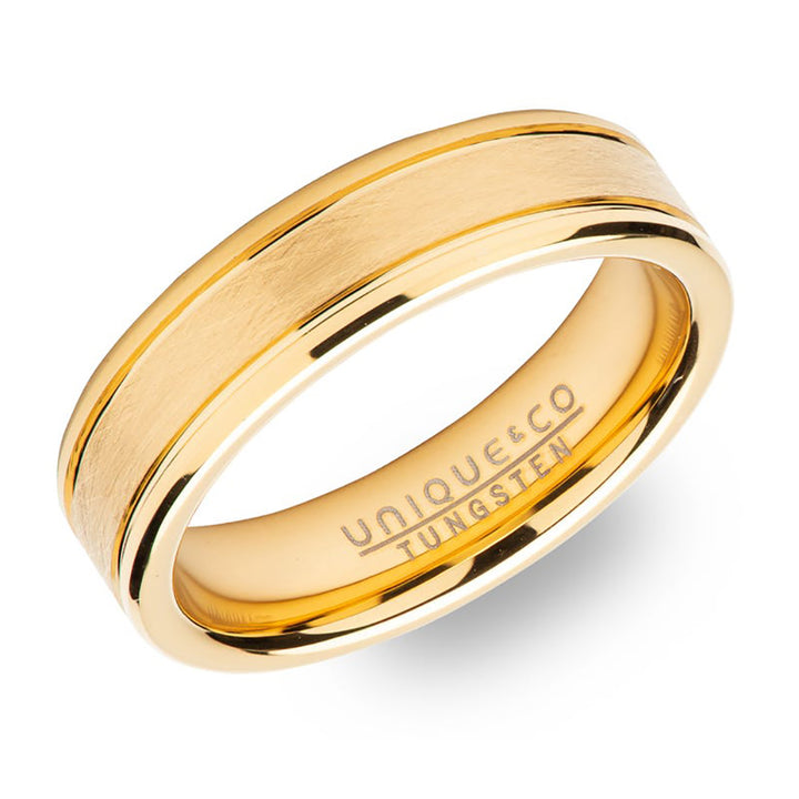 Unique Tungsten Carbide Yellow Gold IP Plated Ring - Michael Jones Jeweller