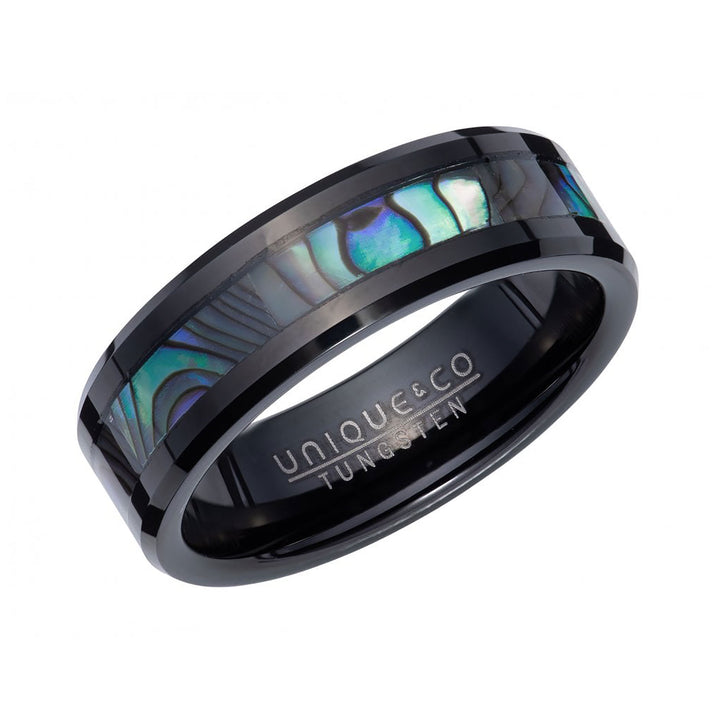 Unique & Co Black Tungsten Carbide Abalone Shell Inlay Ring - Michael Jones Jeweller