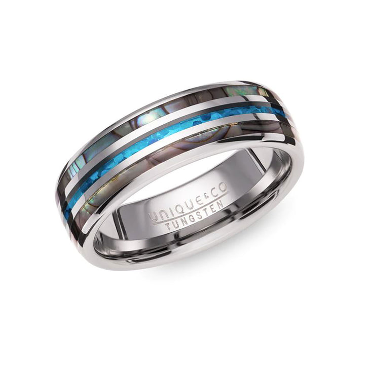 Unique & Co Abalone Shell and Blue Opal-Like Tungsten Ring - Michael Jones Jeweller