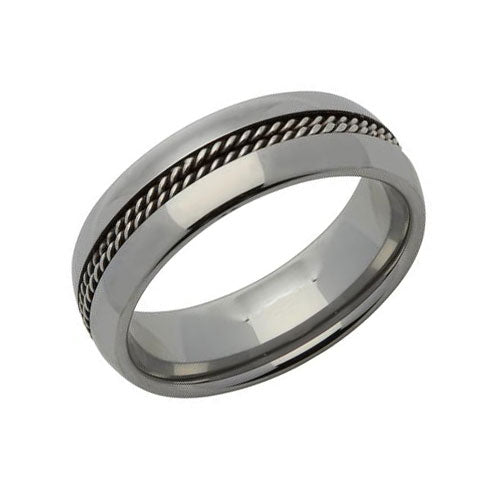 Unique Tungsten 7mm Chain Inlay Court Ring