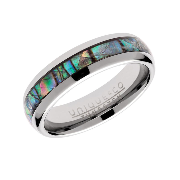 Unique & Co Tungsten Carbide Abalone Shell Inlay Ring